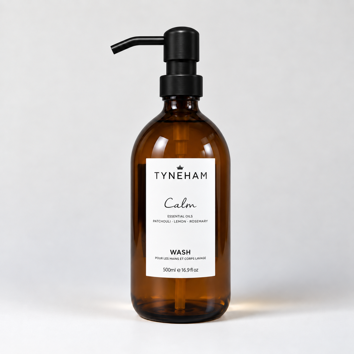 Tyneham Calm Hand &amp; Body Wash 500ml amber glass bottle with black pump