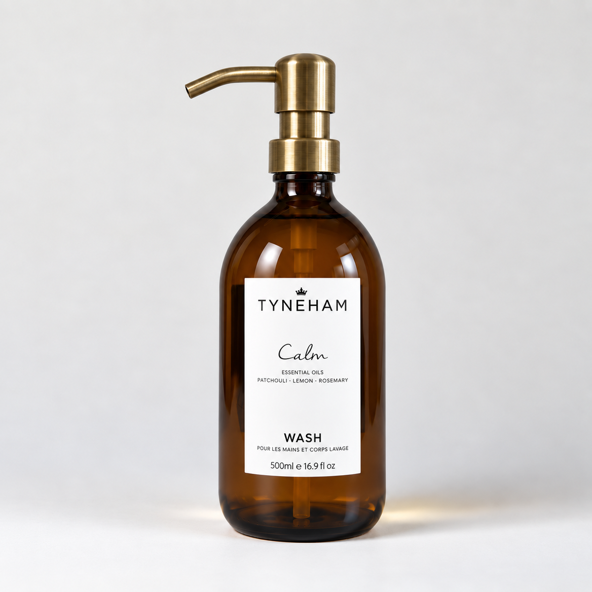 Tyneham Calm Hand &amp; Body Wash 500ml amber glass bottle with brass pump
