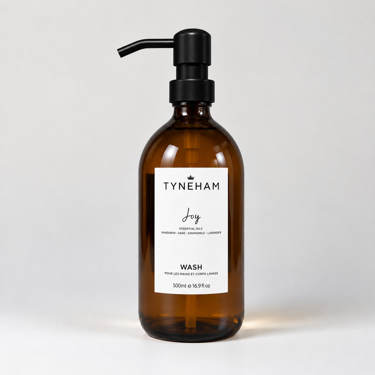 Tyneham Joy Hand &amp; Body Wash 500ml amber glass bottle with black pump